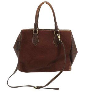 A Bellucci Brown Croco Leather Animal Hair Handbag Tote Purse Shoulder Bag Italy